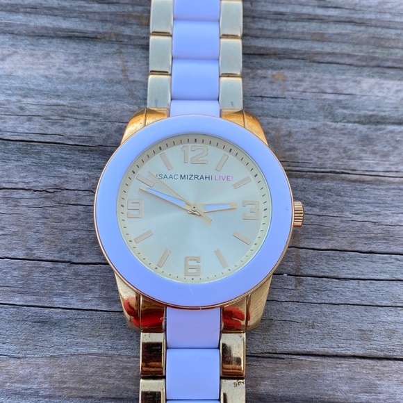 Isaac Mizrah Live! Gold and white link watch - Picture 4 of 9